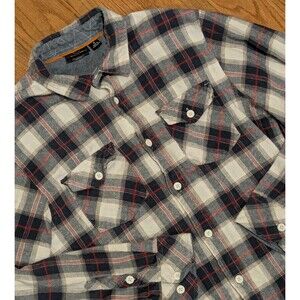 Flannel Plaid Button Front Shirt Burnside Men's Medium Navy White & Red
